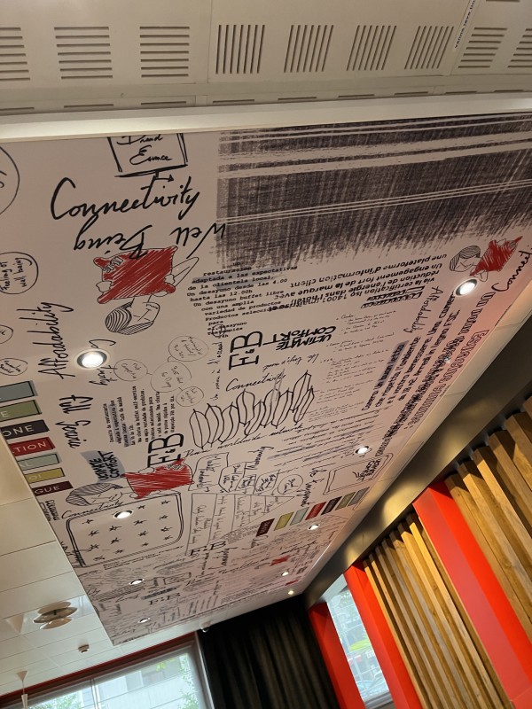 pose d’une toile tendue imprimé dans un hôtel à Rouen dans le 76 en Normandie.